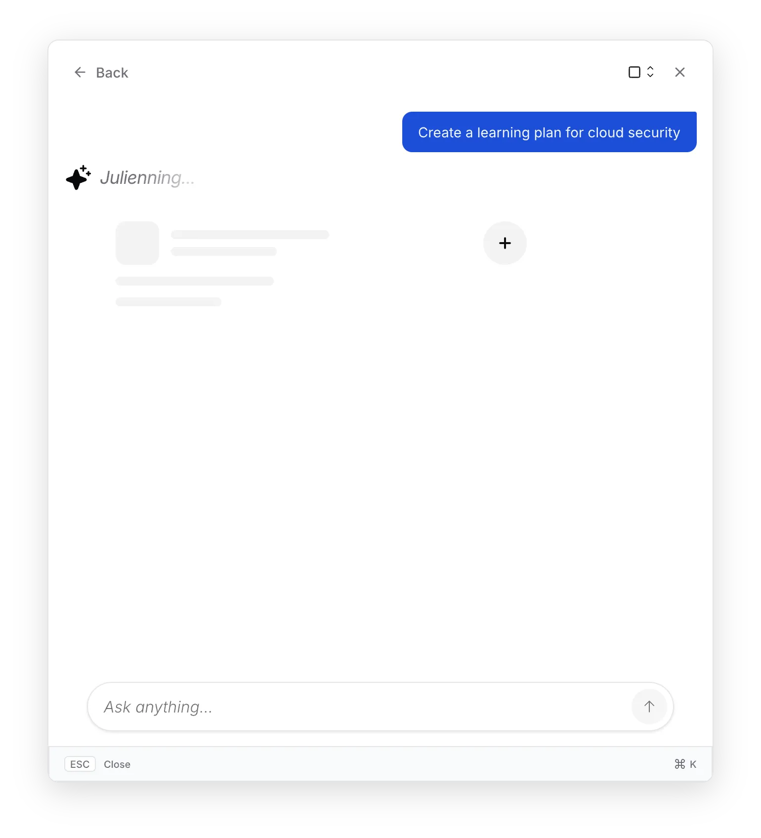 AI prompt UI creating a learning plan for cloud security
